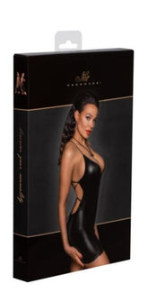 Noir Handmade Power Wetlook Mini Dress - Lace-Up Back Design Her Fetish